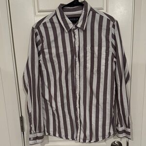 PacSun Men's Casual Brown and White Striped Shirt